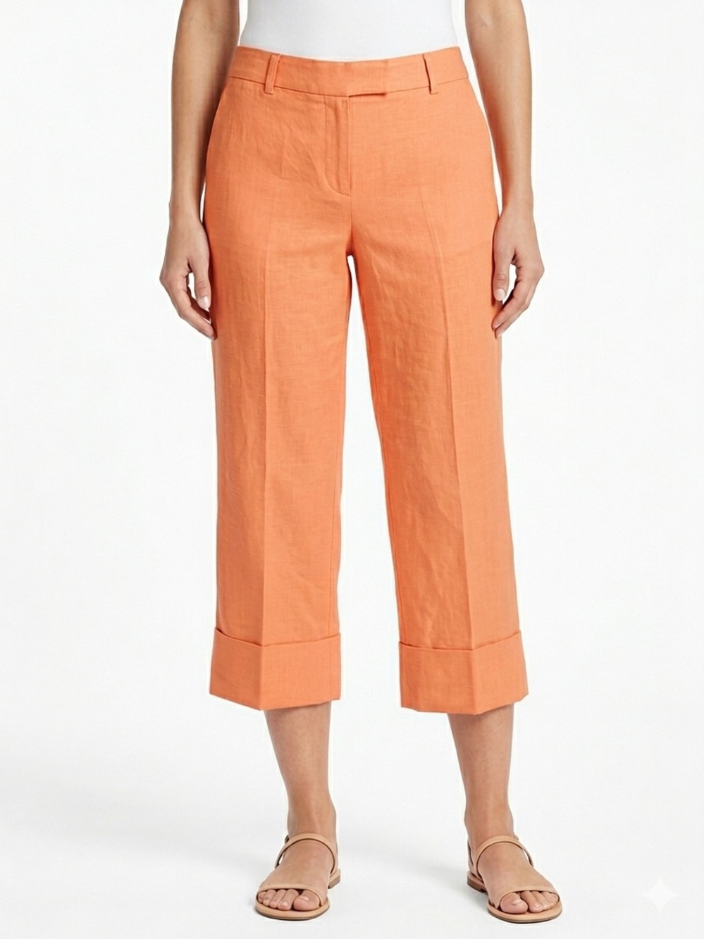 Tahari Tangerine Orange Linen Blend Cropped Pants Size 8 NWT Resortwear